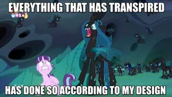 Size: 1657x934 | Tagged: caption, changeling, changeling guard, changeling queen, derpibooru import, edit, edited screencap, emperor palpatine, female, image macro, meme, queen chrysalis, return of the jedi, safe, screencap, starlight glimmer, star wars, thorax, to where and back again