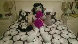 Size: 5312x2988 | Tagged: absurd resolution, anthro, anthro plushie, artist:bigsexyplush, artist:somethingaboutoctavia, bed, bedroom eyes, cheerleader, cheerleader outfit, clothes, costume, covering, cute, derpibooru import, doll, embarrassed, female, hooves, irl, octavia melody, outfit, panties, panties around leg, panties around legs, panties aside, panties pulled down, photo, plushie, pom pom, pose, shy, skirt, socks, socktavia, solo, solo female, suggestive, thigh highs, thunder thighs, toy, underwear, unguligrade anthro, wardrobe malfunction, wide hips