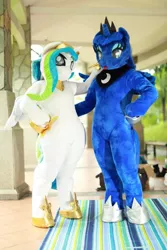 Size: 800x1200 | Tagged: artist:hutouluosha, artist:rainbow scratch, artist:yukandasama, derpibooru import, fursuit, human, irl, irl human, photo, princess celestia, princess luna, rainbow scratch(coser), safe, yukandasama(coser)