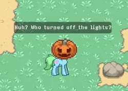 Size: 545x387 | Tagged: derpibooru import, doctor who, edit, edited screencap, food, game, halloween, holiday, jack-o-lantern, oc, oc:smiley beam, pony town, pumpkin, safe, screencap, solo, unofficial characters only, vashta nerada