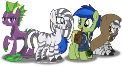 Size: 5584x3015 | Tagged: artist:vector-brony, derpibooru import, dracony, fallout equestria, fallout equestria: homelands, hybrid, oc, oc:majina, oc:precious, oc:pythia, oc:scotch tape, safe, unofficial characters only