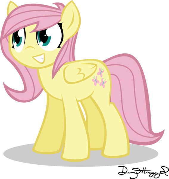 Size: 2451x2595 | Tagged: safe, artist:thumperlikestoast, derpibooru import, fluttershy, pegasus, pony, alternate hairstyle, female, folded wings, looking away, mare, simple background, smiling, solo, standing, transparent background, vector