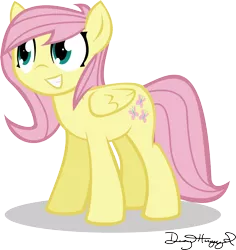 Size: 2451x2595 | Tagged: safe, artist:thumperlikestoast, derpibooru import, fluttershy, pegasus, pony, alternate hairstyle, female, folded wings, looking away, mare, simple background, smiling, solo, standing, transparent background, vector