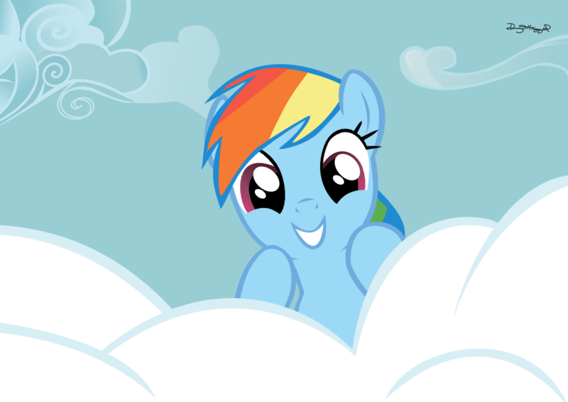 Size: 1052x744 | Tagged: safe, artist:thumperlikestoast, derpibooru import, rainbow dash, friendship is magic, cloud, cute, dashabetes, grin, smiling, solo