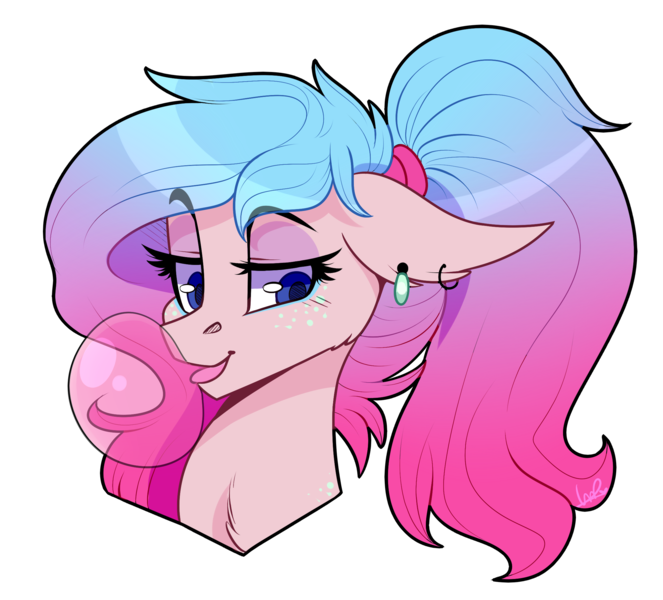 Size: 2209x2000 | Tagged: safe, artist:shyshyoctavia, derpibooru import, oc, oc:faylinn, unofficial characters only, earth pony, pony, bubblegum, bust, colored pupils, food, gum, portrait, solo