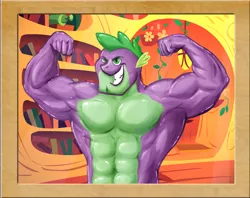 Size: 1000x790 | Tagged: suggestive, artist:aprion, derpibooru import, spike, dragon, abs, armpits, beefspike, flexing, image, jpeg, male, manly as fuck, manly spike, muscles, older, older spike, solo, solo male