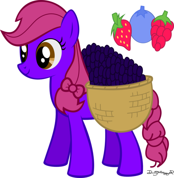 Size: 1596x1628 | Tagged: artist:thumperlikestoast, basket, blueberry, derpibooru import, food, oc, oc:berry bumpkin, saddle basket, safe, solo, unofficial characters only