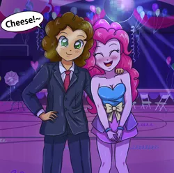 Size: 3507x3472 | Tagged: safe, artist:sumin6301, derpibooru import, cheese sandwich, pinkie pie, equestria girls, blushing, canterlot high, cheesepie, clothes, cute, equestria girls-ified, fall formal, fall formal outfits, male, photo, prom, shipping, straight, suit