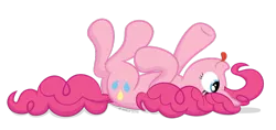 Size: 1024x485 | Tagged: safe, artist:littlehybridshila, derpibooru import, pinkie pie, pony, cute, diapinkes, on back, ponk, silly, silly pony, simple background, solo, tongue out, transparent background