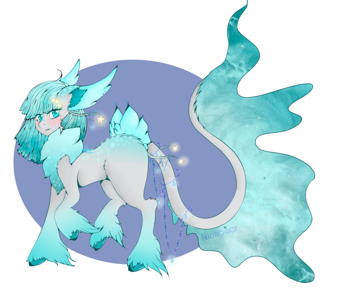 Size: 2000x1723 | Tagged: artist:niniibear, blue, blushing, chest fluff, cute, derpibooru import, fluffy, glow, gray, oc, platinum, purple, safe, short hair, small wings, solo, teal, unofficial characters only, unshorn fetlocks