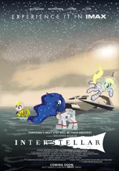 Size: 500x720 | Tagged: safe, artist:pony volcano pizza, derpibooru import, derpy hooves, princess luna, oc, oc:puppysmiles, ponified, pegasus, pony, astronaut, christopher nolan, female, interstellar, mare, miller's planet, movie poster, spacecraft, spaceship, spacesuit