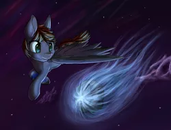 Size: 2302x1751 | Tagged: artist:itresad, comet, derpibooru import, flying, oc, safe, smiling, solo, space, stars, unofficial characters only