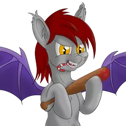 Size: 6600x6600 | Tagged: semi-grimdark, artist:candylines, derpibooru import, oc, oc:blood-lust, unofficial characters only, bat pony, pony, fallout equestria, absurd resolution, baseball bat, blood, candy, candy cane, food, looking at you, scar, solo