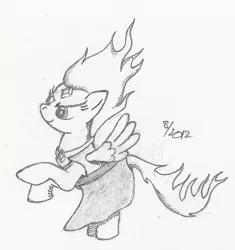 Size: 957x1017 | Tagged: adventure time, artist:arctic-lux, crossover, derpibooru import, flame princess, monochrome, safe, solo, spitfiery, spitfire, traditional art