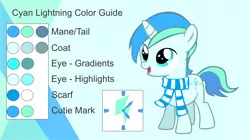 Size: 1930x1084 | Tagged: safe, artist:cyanlightning, derpibooru import, oc, oc:cyan lightning, unofficial characters only, pony, unicorn, clothes, colt, male, reference sheet, scarf, solo
