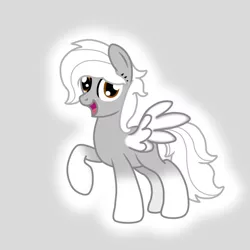 Size: 700x700 | Tagged: safe, artist:tay-houby, derpibooru import, oc, oc:tay, oc:taylor, unofficial characters only, pegasus, pony, :d, glow, gray background, looking at you, open mouth, raised hoof, rule 63, simple background, smiling, solo, spread wings