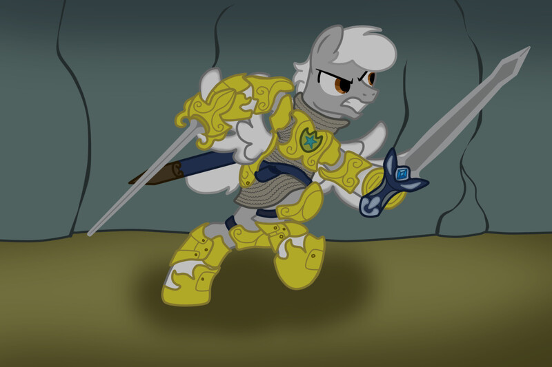 Size: 1200x800 | Tagged: semi-grimdark, artist:tay-houby, derpibooru import, oc, oc:tay, unofficial characters only, pegasus, pony, armor, blades, cave, royal guard, solo