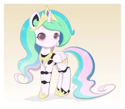 Size: 1000x875 | Tagged: safe, artist:jdan-s, derpibooru import, princess celestia, oc, oc:cyberia heart, pony, robot, robot pony, clothes, costume, gradient background, pun, smiling, solo, visual pun