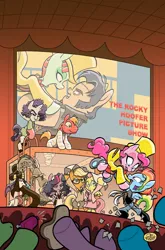 Size: 1054x1600 | Tagged: safe, artist:jay fosgitt, derpibooru import, idw, applejack, big macintosh, discord, fluttershy, pinkie pie, rainbow dash, rarity, twilight sparkle, twilight sparkle (alicorn), ponified, alicorn, draconequus, earth pony, pegasus, pony, semi-anthro, unicorn, brad majors, bread, cinema, columbia, cover, dr. frank n furter, eddie, female, food, hat, janet weiss, magenta, male, mane six, mare, meat loaf, movie parody, movie reference, parody, riff raff, rocky horror, rocky horror picture show, squirt gun, stage, stallion, toast, top hat