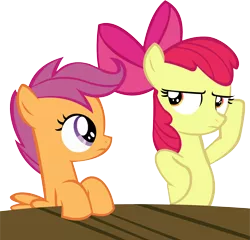 Size: 11510x11028 | Tagged: absurd resolution, apple bloom, artist:cyanlightning, derpibooru import, safe, scootaloo, simple background, .svg available, table, transparent background, twilight time, unamused, vector