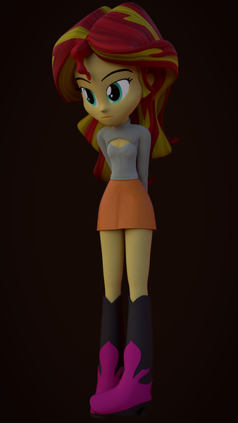 Size: 1080x1920 | Tagged: safe, artist:legoguy9875, derpibooru import, sunset shimmer, human, equestria girls, 3d, blender, breasts, cleavage, clothes, delicious flat chest, female, open-chest sweater, solo, sweater