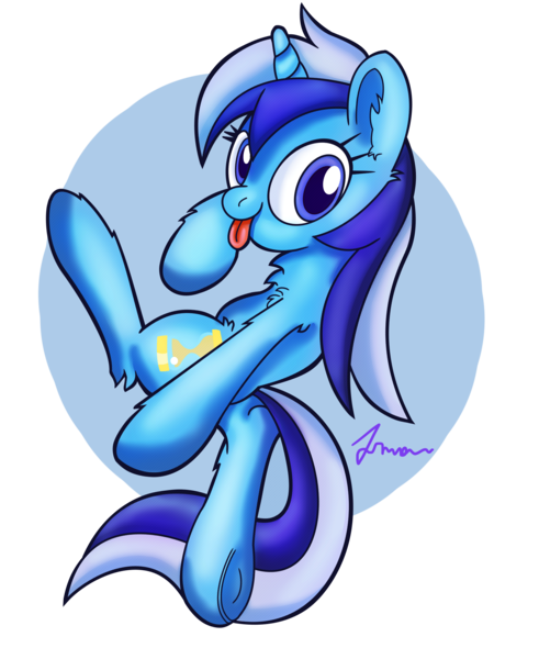 Size: 1800x2200 | Tagged: safe, artist:atmosseven, derpibooru import, minuette, chest fluff, cute, ear fluff, looking at you, solo, tongue out, underhoof