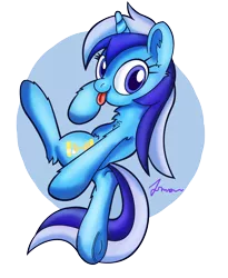 Size: 1800x2200 | Tagged: safe, artist:atmosseven, derpibooru import, minuette, chest fluff, cute, ear fluff, looking at you, solo, tongue out, underhoof