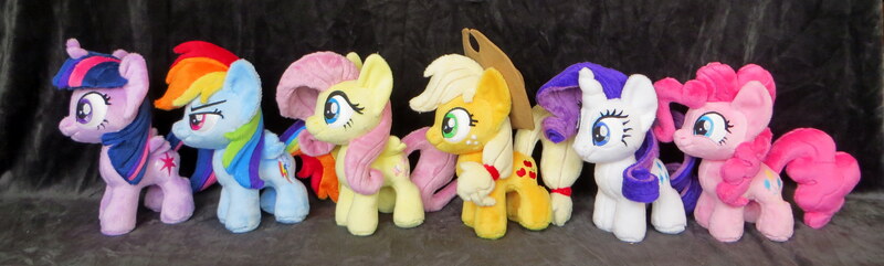 Size: 3988x1203 | Tagged: safe, artist:fireflytwinkletoes, derpibooru import, applejack, fluttershy, pinkie pie, rainbow dash, rarity, twilight sparkle, twilight sparkle (alicorn), alicorn, pony, irl, mane six, photo, plushie