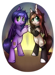 Size: 1000x1359 | Tagged: safe, artist:pingwinowa, derpibooru import, oc, oc:midnight reverie, oc:whimsy whisky, unofficial characters only, bat, bat pony, pony, feather ears