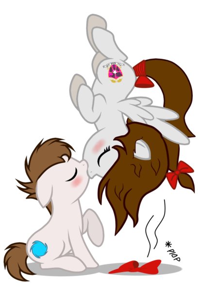 Size: 3400x4949 | Tagged: safe, artist:rsa.fim, derpibooru import, oc, oc:crash bash, oc:whisper hope, unofficial characters only, earth pony, pegasus, pony, blushing, bow, couple, crashope, eyes closed, flustered, kissing, making out, male, mexican, oc x oc, plop, shipping, straight, tail bow, unitárium