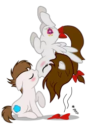 Size: 3400x4949 | Tagged: safe, artist:rsa.fim, derpibooru import, oc, oc:crash bash, oc:whisper hope, unofficial characters only, earth pony, pegasus, pony, blushing, bow, couple, crashope, eyes closed, flustered, kissing, making out, male, mexican, oc x oc, plop, shipping, straight, tail bow, unitárium