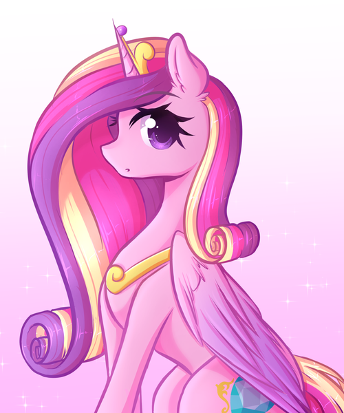 Size: 1280x1537 | Tagged: safe, artist:fluffymaiden, derpibooru import, princess cadance, alicorn, pony, jewelry, looking at you, regalia, sitting, solo