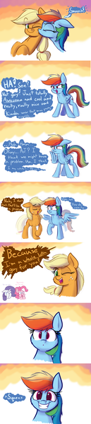 Size: 1280x5971 | Tagged: safe, artist:heir-of-rick, derpibooru import, applejack, pinkie pie, rainbow dash, rarity, appledash, comic, cute, female, kiss on the cheek, kissing, lesbian, shipping, sketch, wing hands