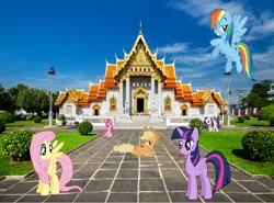 Size: 3448x2552 | Tagged: source needed, useless source url, safe, artist:nutachat, derpibooru import, applejack, fluttershy, pinkie pie, rainbow dash, rarity, twilight sparkle, twilight sparkle (alicorn), alicorn, pony, bangkok, benjamabophit temple, irl, mane six, photo, ponies in real life, temple, thailand