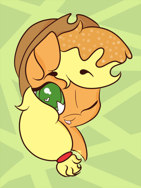 Size: 717x960 | Tagged: safe, artist:hedgehog-plant, derpibooru import, applejack, earth pony, pony, abstract background, bust, colored pupils, female, heart eyes, mare, one eye closed, portrait, solo, wingding eyes