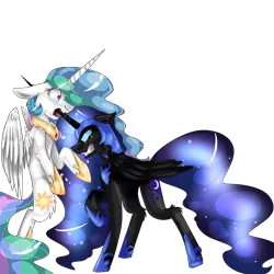 Size: 3000x3000 | Tagged: dead source, semi-grimdark, artist:sunshinejoyyt, derpibooru import, nightmare moon, princess celestia, alicorn, pony, alternate timeline, angry, bad end, blood, chest fluff, crying, death, female, floppy ears, gritted teeth, growling, horn impalement, jewelry, mare, murder, nightmare takeover timeline, open mouth, regalia, simple background, sororicide, spread wings, transparent background, wide eyes