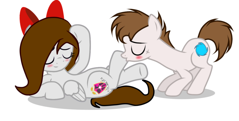 Size: 4200x2131 | Tagged: safe, artist:rsa.fim, derpibooru import, oc, oc:crash bash, oc:whisper hope, unofficial characters only, earth pony, pegasus, pony, blushing, bow, couple, crashope, fetish, flustered, hoof fetish, hoof kissing, kissing, male, mexican, oc x oc, shadow, shipping, show accurate, simple background, straight, transparent background, unitárium