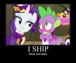 Size: 600x500 | Tagged: suggestive, artist:lyraalluse, derpibooru import, edit, edited screencap, screencap, rarity, spike, oc, oc:i ship it, dragon, pony, unicorn, dragon quest, apron, blushing, blushing profusely, clothes, dress, image macro, male, meme, motivational poster, naked apron, nobody cares, shipping, sparity, straight