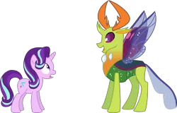 Size: 4676x3000 | Tagged: safe, artist:uponia, derpibooru import, starlight glimmer, thorax, changedling, changeling, pony, unicorn, to where and back again, absurd resolution, changeling king, duo, female, king thorax, male, mare, open mouth, simple background, spread wings, surprised, transparent background, vector, wings