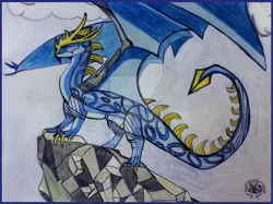 Size: 800x599 | Tagged: safe, artist:lyraalluse, derpibooru import, oc, oc:ice wing, unofficial characters only, dragon, barely pony related, drawing, original character do not steal, solo, traditional art, watermark