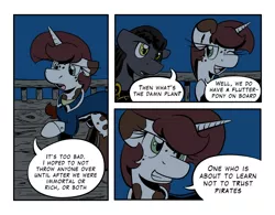 Size: 1124x876 | Tagged: safe, artist:darkhestur, artist:rosexknight, derpibooru import, oc, oc:cammy, unofficial characters only, ask, comic, dialogue, floppy ears, grin, one eye closed, open mouth, panels, pirate, ship, smiling, story, tumblr, vulgar, wink