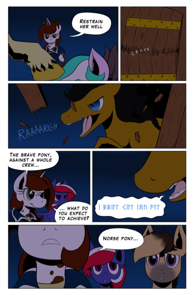 Size: 1266x1920 | Tagged: safe, artist:darkhestur, derpibooru import, oc, oc:cammy, oc:dark, oc:dustlight, unofficial characters only, comic, dialogue, panels, pirate, runes