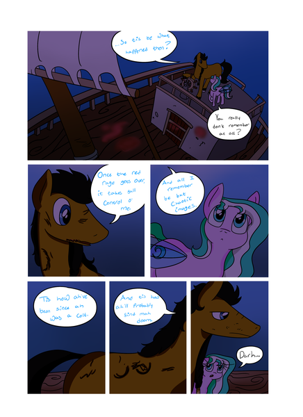 Size: 1280x1760 | Tagged: semi-grimdark, artist:darkhestur, artist:rosexknight, derpibooru import, oc, oc:dark, oc:dustlight, unofficial characters only, comic, dialogue, ocean, panels, ship