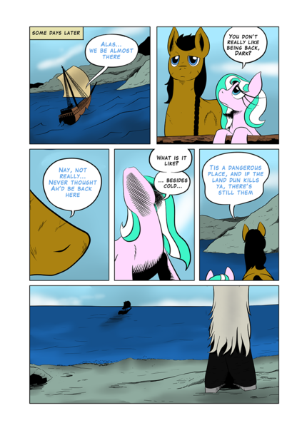 Size: 931x1300 | Tagged: safe, artist:darkhestur, derpibooru import, oc, oc:dark, oc:dustlight, unofficial characters only, comic, dialogue, ocean, off text, panels, ship, shores