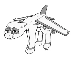 Size: 500x500 | Tagged: safe, artist:keeponhatin, derpibooru import, oc, oc:air liner, unofficial characters only, original species, plane pony, pony, floppy ears, frown, monochrome, nose wrinkle, plane, sad, solo