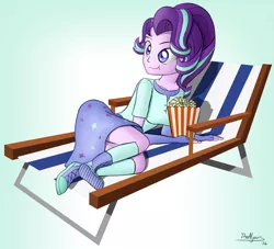 Size: 1280x1164 | Tagged: safe, artist:thealjavis, derpibooru import, starlight glimmer, equestria girls, the crystalling, chair, clothes, converse, cute, eating, equestria girls interpretation, equestria girls-ified, evening gloves, female, fingerless gloves, food, glimmerbetes, gloves, popcorn, scene interpretation, shoes, simple background, skirt, sneakers, socks, solo