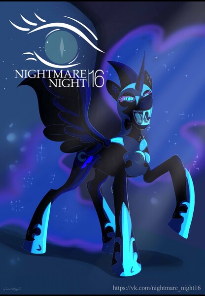 Size: 887x1280 | Tagged: artist:tai_lung, artist:tailung, derpibooru import, fangs, nightmare moon, safe, solo