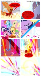 Size: 1024x1950 | Tagged: safe, artist:teammagix, derpibooru import, applejack, fluttershy, pinkie pie, princess celestia, rainbow dash, rarity, spike, sunset shimmer, twilight sparkle, twilight sparkle (alicorn), alicorn, pony, comic:sun setting misfortune, comic, crying, deus ex machina, elements of harmony, mane seven, mane six, nightmare sunset, possessed, possesstia