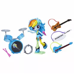 Size: 1500x1500 | Tagged: safe, derpibooru import, rainbow dash, equestria girls, rainbow rocks, bass guitar, doll, drums, equestria girls minis, guitar, keytar, musical instrument, tambourine, toy