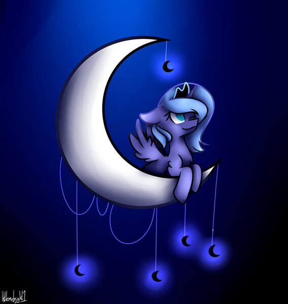 Size: 1024x1083 | Tagged: artist:littlemidnight1, derpibooru import, floppy ears, moon, princess luna, prone, s1 luna, safe, solo, spread wings, tangible heavenly object